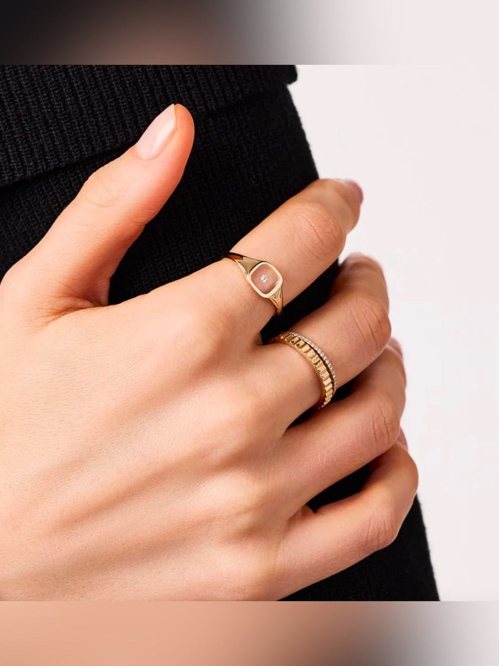 ana luisa Gold Floating Diamond Signet Ring - Picture 2 of 8